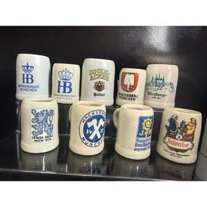 9pc Vintage German Beer Stein Shot Glass Set Hofbrauhaus Lowenbrau Mini Mug